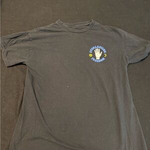 Black Graphic T-Shirt with Blue and Yellow Design